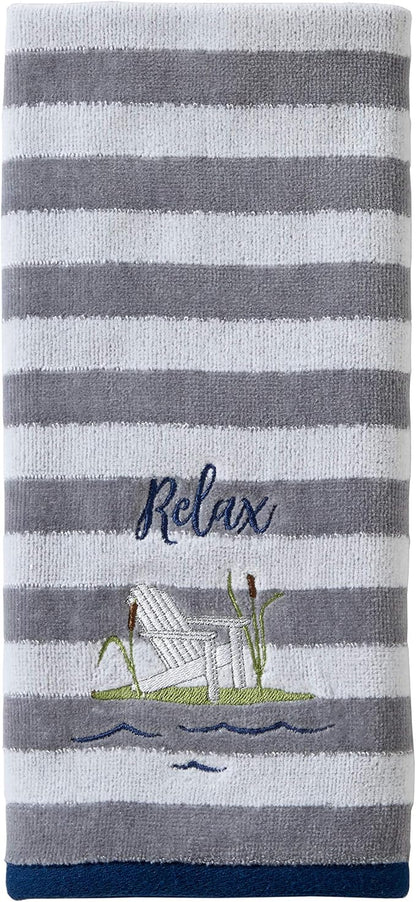 SKL HOME by Saturday Knight Ltd. Relax Chair Hand Towel (2-Pack), Multi | Decorative embroidery & stripes for everyday & coastal/beach décor. For use in the bathroom, kitchen, bar or any sink space.