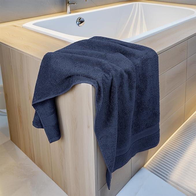 Commercial Bulk Pack of 12 Bath Towels – 100% Cotton Terry 24" x 48" – Ideal for Hotels, Salons, Gyms, Spas & Institutional Use – Navy Blue