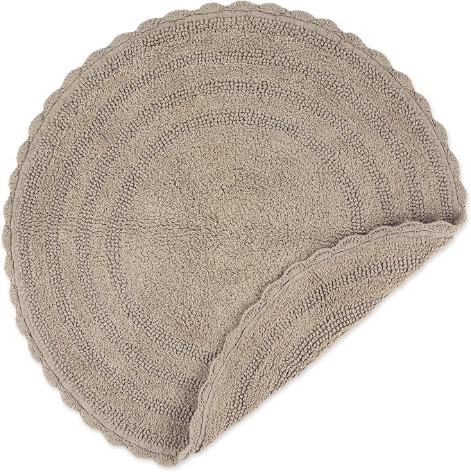 DII Crochet Collection Reversible Bath Mat, Round, 27.5" Diameter, Stone