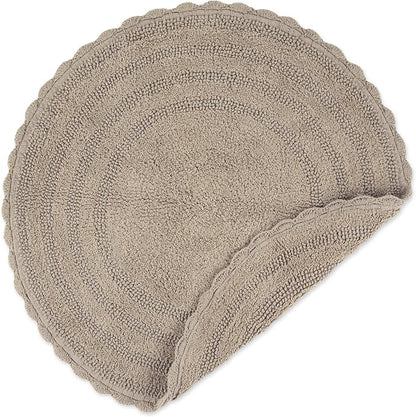 DII Crochet Collection Reversible Bath Mat, Round, 27.5" Diameter, Stone