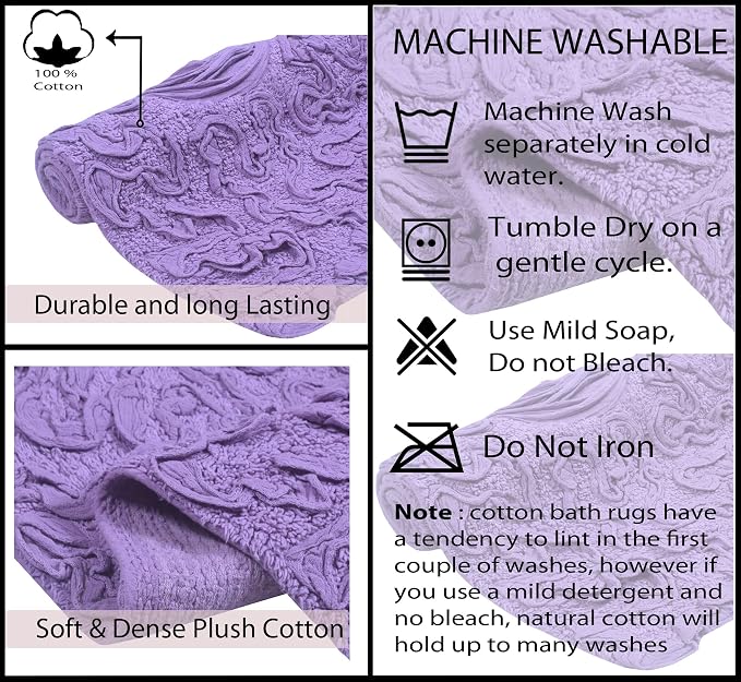 Home Weavers Bell Flower Collection 100% Cotton Tufted Bath Rugs, Extra Soft and Absorbent Bath Rugs, Non-Slip Bath Mats, Machine Washable, Bath Mats for Bathroom Floor, 20"x20" Contour, Purple
