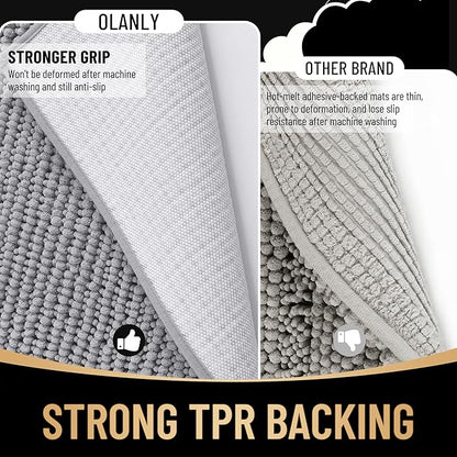 OLANLY Thick Chenille Bathroom Runner Rugs 44x24, Absorbent Bath Mat, Grey | Soft Bath Rugs, Rubber Backing, Machine Wash Dry, Bath Mats for Bathroom, Tub and Shower, Home Decor Accessories