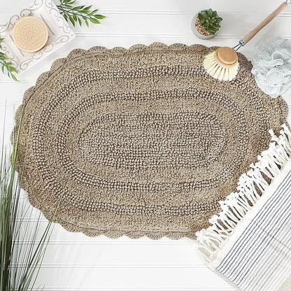 DII Crochet Collection Reversible Bath Mat, Small Oval, 17x24, Stone