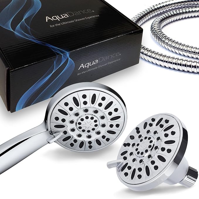 AquaDance Total Chrome Premium High Pressure 48-setting 3-Way Combo for The Best of Both Worlds – Enjoy Luxurious 6-setting Rain Shower Head and 6-Setting Hand Held Shower Separately or Together | Enjoy Two 6-Setting Rain & Hand Showerheads Separately ...