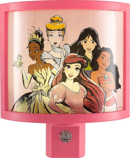 Disney Princess Wrap Shade LED Night Light, Plug-in, Dusk to Dawn, Girls Bedroom Decor, Ambient Lighting, Sleep Light, Ideal for Nursery, Bathroom, 60734