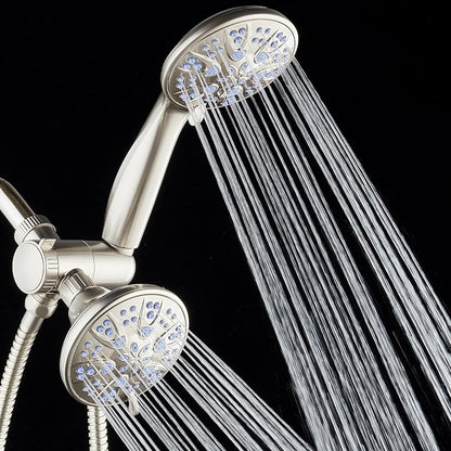 AquaDance Antimicrobial/Anti-Clog High-Pressure 30-setting Dual Head Combination Shower with Nozzle Protection from Growth of Mold, Mildew & Bacteria for a Healthier Shower – Sunset Blue