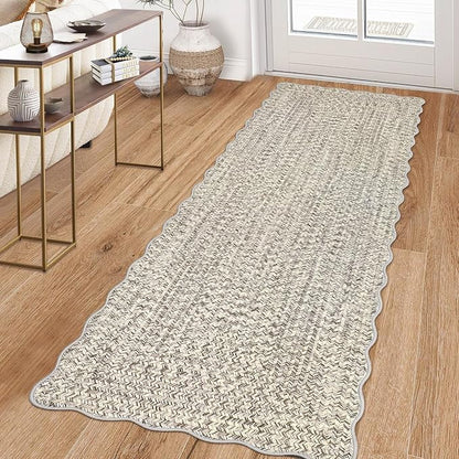 Imitation Braided Collection-Print Washable Runner Rug 2x8 Non Slip Bathroom Rug Scalloped Soft Farmhouse Throw Rugs Kitchen Runner Stain Resistant Carpet for Hallway Entryway Rugs