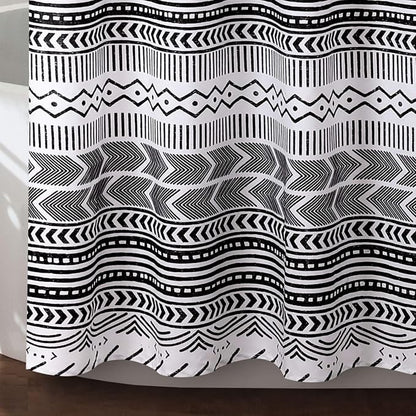 Lush Decor Hygge Geo Shower Curtain, 72" W x 72" L, Black/White - Curtain For Bathroom - Striped Bathroom Decor - Black Bath Accessories - Neutral Color Accessories - Geometric Scandinavian Print