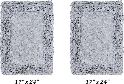Better Trends Bathmat 100% Cotton Non-Slip Washable Rug Soft Tufted 24" x 40" Bath Mat Water Absorbent for Bathroom Floor Decor, Tub, Bedroom Kitchen Rugs Blue Shaggy Border Collection