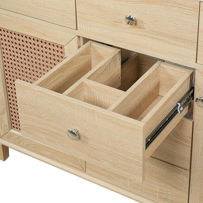 48-Inch Natural Rattan Bathroom Vanity with Ceramic Sink, Bathroom Storage Cabinet with Solid Wood Frame, Drawers &Rattan Doors, Soft-Close,Space Saving Vanity Sink for Bathroom