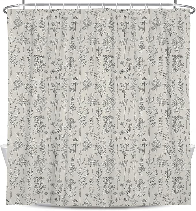 Coxila Vintage Floral Shower Curtain Extra Long Beige Flower Rustic Farmhouse Retro Spring Nature Botanical Cream Country Boho Wildflower Ivory Bathroom 72 x 84 Inch Polyester Fabric 12 Pack Hooks