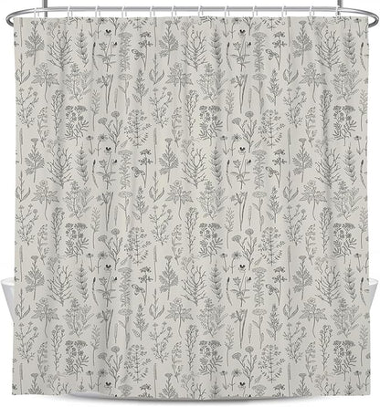 Coxila Vintage Floral Shower Curtain Extra Long Beige Flower Rustic Farmhouse Retro Spring Nature Botanical Cream Country Boho Wildflower Ivory Bathroom 72 x 84 Inch Polyester Fabric 12 Pack Hooks