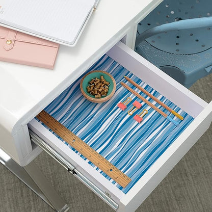Con-Tact Brand Creative Covering, Self-Adhesive Shelf Liner, Multi-Purpose Vinyl Drawer Liner, Easy to Use and Apply, 18'' X 9', Wave Marina (Pack of 5)