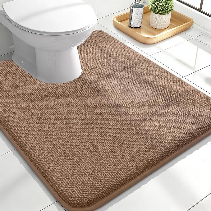 OLANLY Memory Foam Bathroom Toilet Rug U-Shaped 24x20, Absorbent Mat, Mocha | Soft Quick Dry Bath Rugs, Non-Slip Carpet, Machine Washable Mat for Bathroom Floor, Tub and Shower, Home Decor Accessories