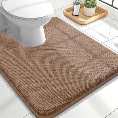 OLANLY Memory Foam Bathroom Toilet Rug U-Shaped 24x20, Absorbent Mat, Mocha | Soft Quick Dry Bath Rugs, Non-Slip Carpet, Machine Washable Mat for Bathroom Floor, Tub and Shower, Home Decor Accessories