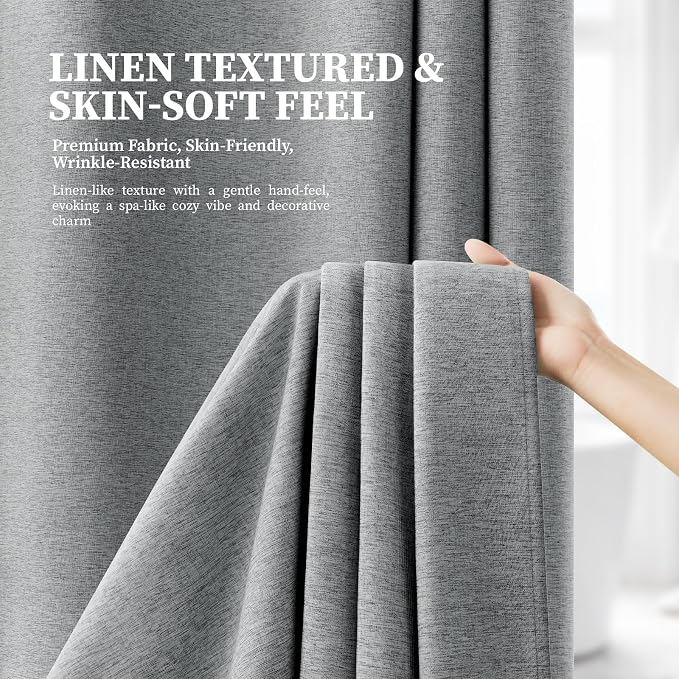Grey Ringless Linen Textured Shower Curtain with Snap in Liner, 72x75 | 3 in 1 Hotel Shower Curtain Set, Removable Liner, Waterproof & Washable, Mesh Top Window, Durable Fabric, Easy to Install