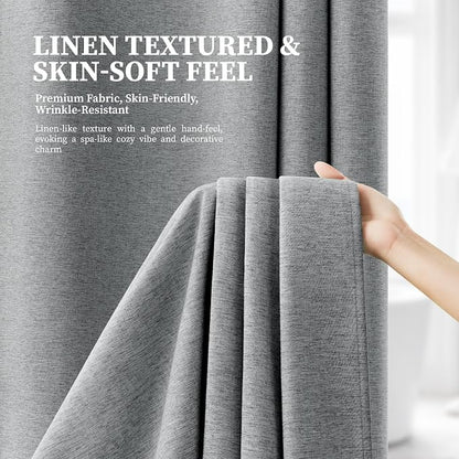 Grey Ringless Linen Textured Shower Curtain with Snap in Liner, 72x75 | 3 in 1 Hotel Shower Curtain Set, Removable Liner, Waterproof & Washable, Mesh Top Window, Durable Fabric, Easy to Install
