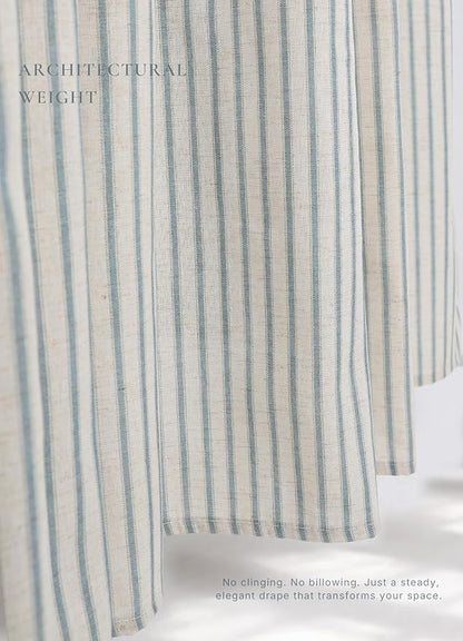 Farmhouse Striped Shower Curtain - 72x72 Inches, Linen Blend Fabric, Breathable & Machine Washable, Rustic Heirloom Blue for Bathroom Decor (Hooks/Liner Not Included)