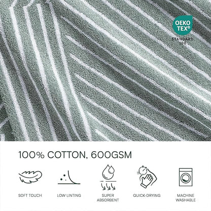 Lacoste Guethary Striped Towel – 100% Cotton, Reversible Modern Geometric Design, Soft & Absorbent, Durable & Lightweight, Machine Washable – Aloe, 16"x30" Hand Towel