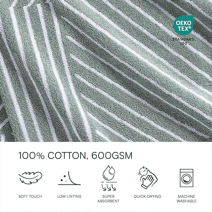 Lacoste Guethary Striped Towel – 100% Cotton, Reversible Modern Geometric Design, Soft & Absorbent, Durable & Lightweight, Machine Washable – Aloe, 30"x54" Bath Towel