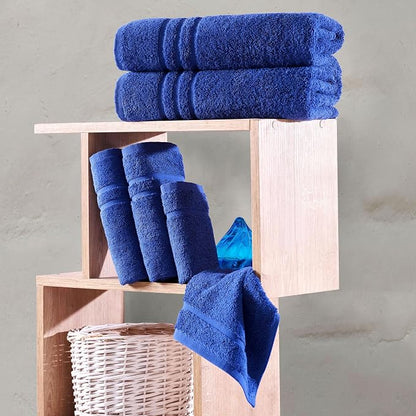 Hawmam Linen Royal Blue 6 Piece Bath Towels Set for Bathroom Original Turkish Cotton Soft, Absorbent and Premium 2 Bath Towels, 2 Hand Towels, 2 Washcloths