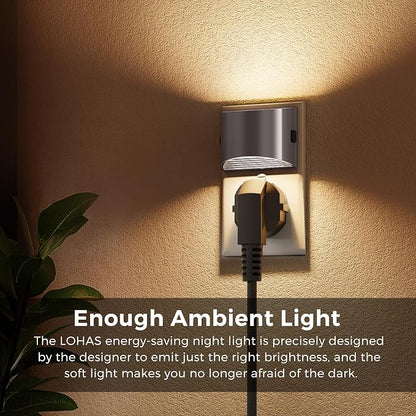 L LOHAS LED Night Lights Plug into Wall, Dimmable Night Light 2 Pack | Plug in Night Light with 3 Level Brightness, 3000K Soft White, Grey Housing