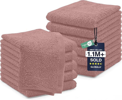 DAN RIVER 12 Pack Cotton Wash Cloths Set for Showering [12x12] Dusty Pink | Lighter Weight, Quick to Dry, Super Soft & Absorbent Face Towels, Hotel Quality, Perfect for Bathroom, Gym, Spa