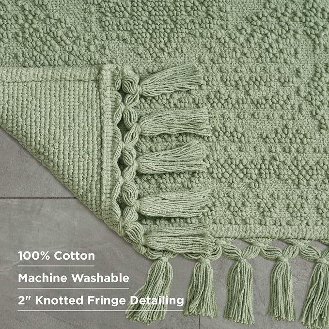 French Connection Nellore Bath Rugs, Woven and Beaded Bath Mats, Durable and Thick Bath Mats for Bathroom and Shower Rugs, 17" x 28", Sage Green