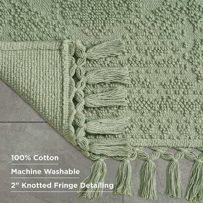 French Connection Nellore Bath Rugs, Woven and Beaded Bath Mats, Durable and Thick Bath Mats for Bathroom and Shower Rugs, 17" x 28", Sage Green