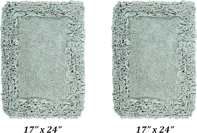 Better Trends Bathmat 100% Cotton Non-Slip Washable Rug Soft Tufted 24" x 40" Bath Mat Water Absorbent for Bathroom Floor Decor, Tub, Bedroom Kitchen Rugs Blue Shaggy Border Collection