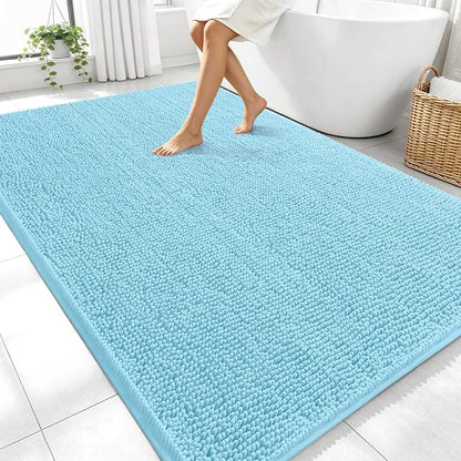 OLANLY Large Bathroom Rugs 70x46, Extra Soft Absorbent Chenille Bath Rugs | Sky Blue, Quick-Drying Rubber Backing, Machine Washable Bath Mat for Bathroom Floor, Tub and Shower, Home Decor Accessories
