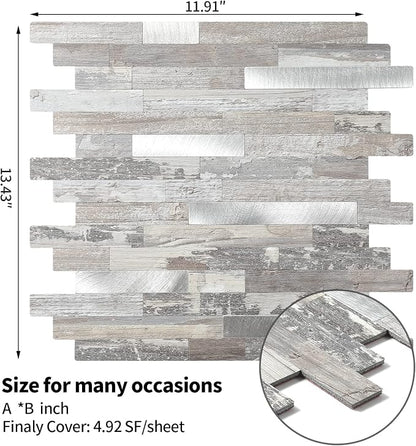 Yipscazo 2026 New Upgrade Peel and Stick Wood Metal Tile Backsplash, Stick on Tiles for Backsplash Kitchen, Bathroom, Laundry Room, Camper, Fireplace (20 Sheets, Rustic)