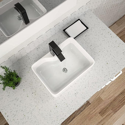 Dcolora Rectangular White Vessel Sink - 19"x15" Ceramic Porcelain Above Counter Vanity Sink Basin