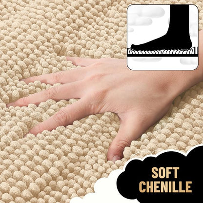 OLANLY Thick Large Bathroom Rugs 50x30, Soft Chenille Bath Rugs, Beige | Absorbent Striped, Rubber Backing, Machine Wash Dry, Bath Mats for Bathroom Floor, Tub and Shower, Home Decor Accessories