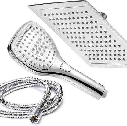 Dream Spa Ultra-Luxury 9" Rainfall Shower Head/Handheld Combo. Convenient Push-Button Flow Control Button for easy one-handed operation. Switch flow settings with the same hand! Premium Chrome | Enjoy Extra-wide Flow Coverage and Convenient Push-button...