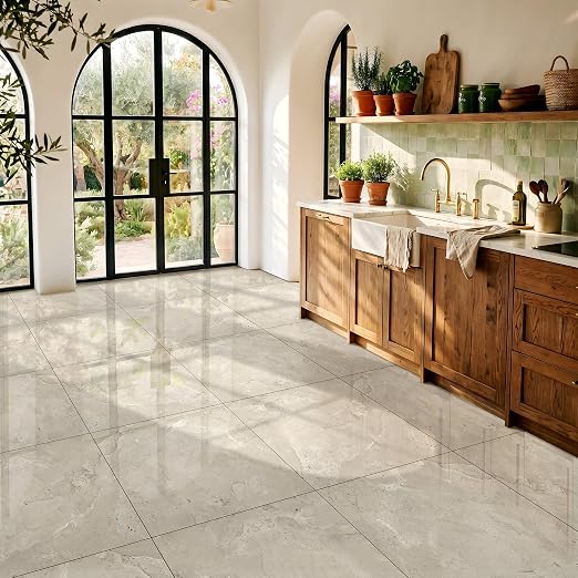 DEXDE Peel and Stick Floor Tile 18x18 Marble Vinyl Flooring Waterproof 30PC | Floor Tiles Peel and Stick Waterproof, Self Adhesive Floor Tiles, Sticky Floor Tiles Bathroom Floor Tiles 1.5FTx1.5FT Beige