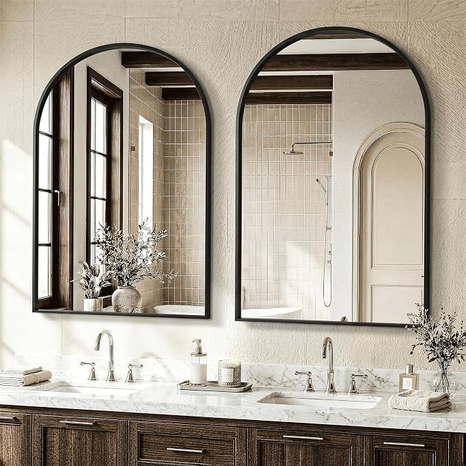 AMOISE Arched Bathroom Mirror for wall, 2Pack 36"x24" Vanity Mirror, Black | Metal Frame, HD Glass, Over Sink Mirror for Bathroom, Entryway, Living Room & Bedroom