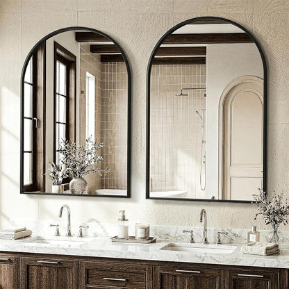 AMOISE Arched Bathroom Mirror for wall, 2Pack 36"x24" Vanity Mirror, Black | Metal Frame, HD Glass, Over Sink Mirror for Bathroom, Entryway, Living Room & Bedroom