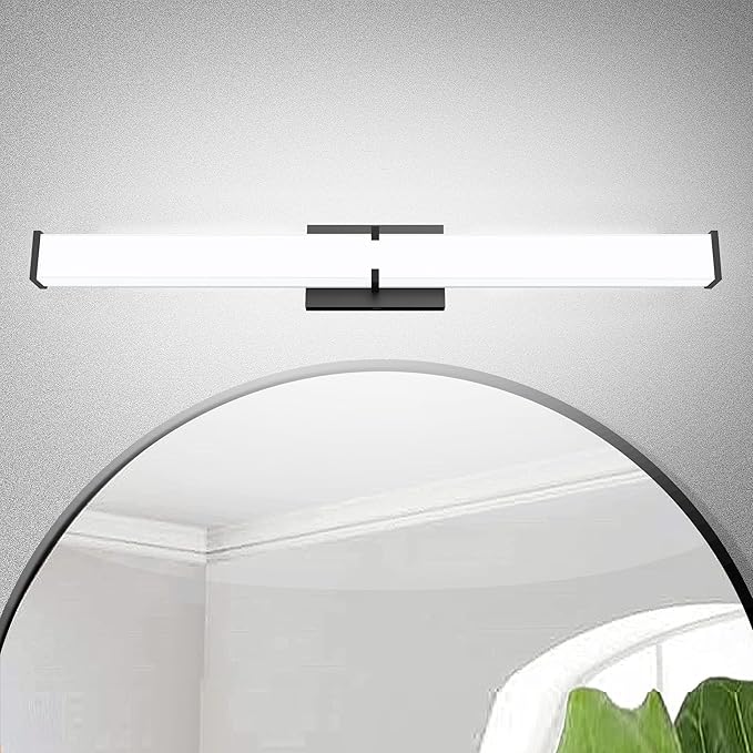 Bathroom Lighting Fixtures Over Mirror: ETL Certified 24 Inch Black Modern LED Vanity Lights 5000K Cool White IP44 - Dimmable Vanity Light Bar 2500LM with Clear Shade - Bathroom Light Fixtures