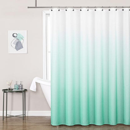 WEST LAKE Waffle Fabric Shower Curtain Aqua Ombre Decorative Spa Bathroom Shower Curtain with Grommet No Hook Water Resistant Machine Washable,Gradient White to Aqua Blue 70" Wx72 L