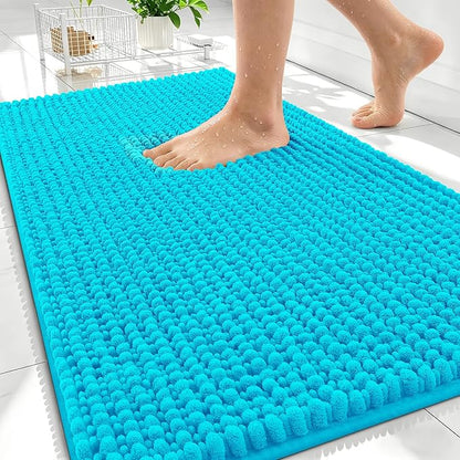OLANLY Thick Chenille Absorbent Bathroom Rugs Mat 30x20, Aqua Sky | Soft Bath Rugs, Rubber Backing, Machine Wash Dry, Bath Mats for Bathroom, Tub and Shower, Home Decor Accessories