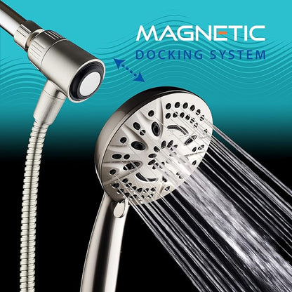 AquaDance New Magnetic Docking 8-setting High Pressure Handheld Shower Head | Space-age Magnetic Guidance Bracket System, Giant 5-inch Face, Extra-long 72-inch Stainless Steel Hose - Nickel