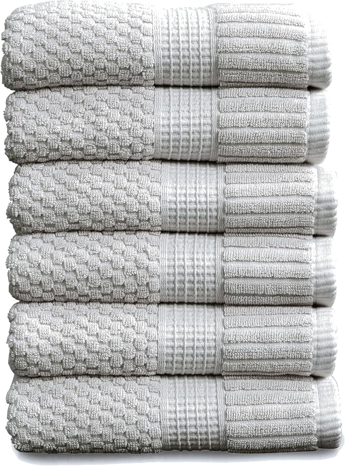 6 Pack 100% Cotton Hand Towels | Grey Towels | Oeko‑TEX Standard 100 | Soft & Absorbent, Quick‑Dry | Trinity Collection - Quiet Grey