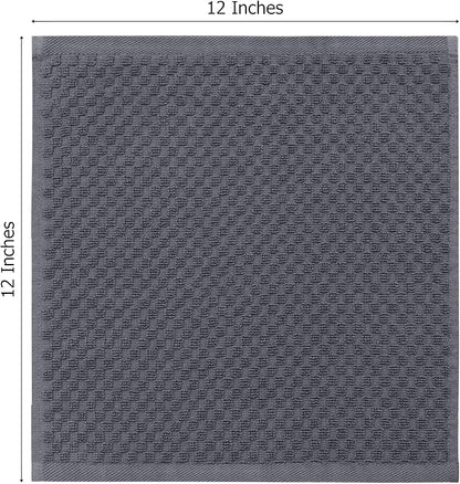 COTTON CRAFT Euro Spa Waffle Wash Cloth - Set of 12 Luxury Pure Ringspun Cotton Waffle Weave Bathroom Face Towel - Everyday Absorbent Hotel Gym Shower Beach Kitchen Travel Dorm - 12x12 inches - Grey