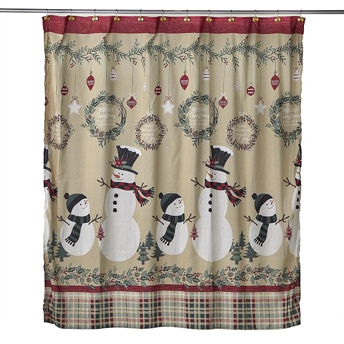 SKL Home Christmas/Winter Rustic Plaid Snowman Shower Curtain, Multi