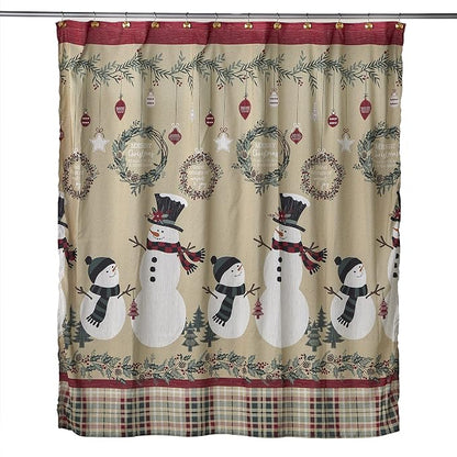 SKL Home Christmas/Winter Rustic Plaid Snowman Shower Curtain, Multi