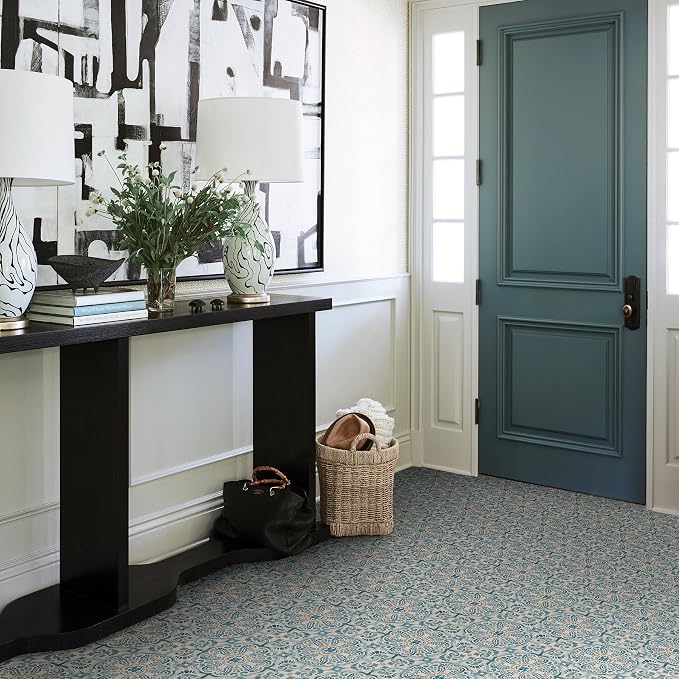 FloorPops FP2477 Fontaine Peel & Stick Floor Tiles, Blue (Pack of 6)