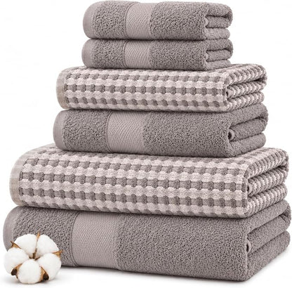 Modern Threads 6 Piece Cotton Bath Towel Set – Ultra Soft 600 GSM Towels – Bathroom Set with Hand Towels and Washcloths – Waffle (Classic Taupe)
