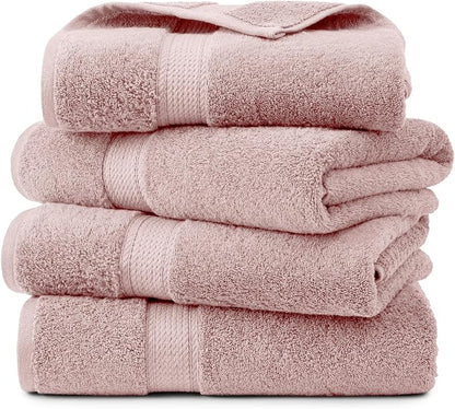 Superior Egyptian Cotton Plush & Absorbent, Bath Towel Set of 4, Tea Rose | Quick Dry, Soft Luxury Towel Set, Bath Essentials for Bathroom, Guest Bath, Spa, 4 Piece Bath, Madeline Towels