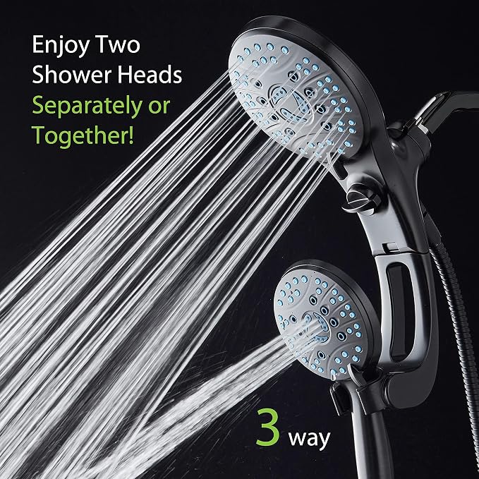AquaCare 50-mode High Pressure Shower Head Combo with Arm & Dual Power Wash | Hygienic Jets, 2-mode Handheld Power Wash for Tub, Tile & Pets, Long 6 ft. Stainless Steel Hose, Extra Wall Bracket / Bronze
